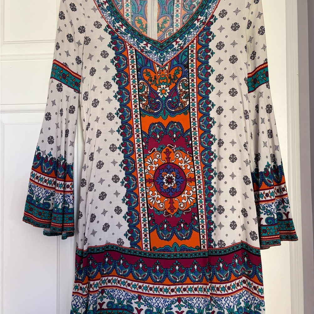 Flying Tomato Orange and Blue Bell Sleeve Sundress
